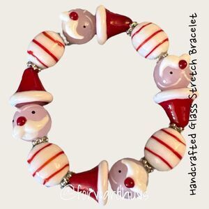 Vintage Christmas Art Hand Made | Glass Bead |Stretch Bracelet